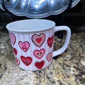 CLEMENTINE soft touch shabby chic striped and floral hearts mug - Brand new